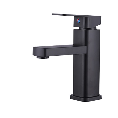 Black Square Basin Faucet Sink Hot Cold Water Mixer Single Hole Stainless Steel Tap Deck Mounted TM-FA-E006